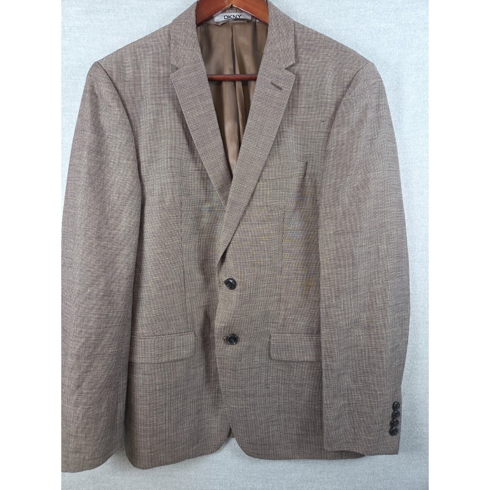 DKNY Blazer Suit Jacket Mens 40R Linen Wool Blend Brown Lined Career Designer